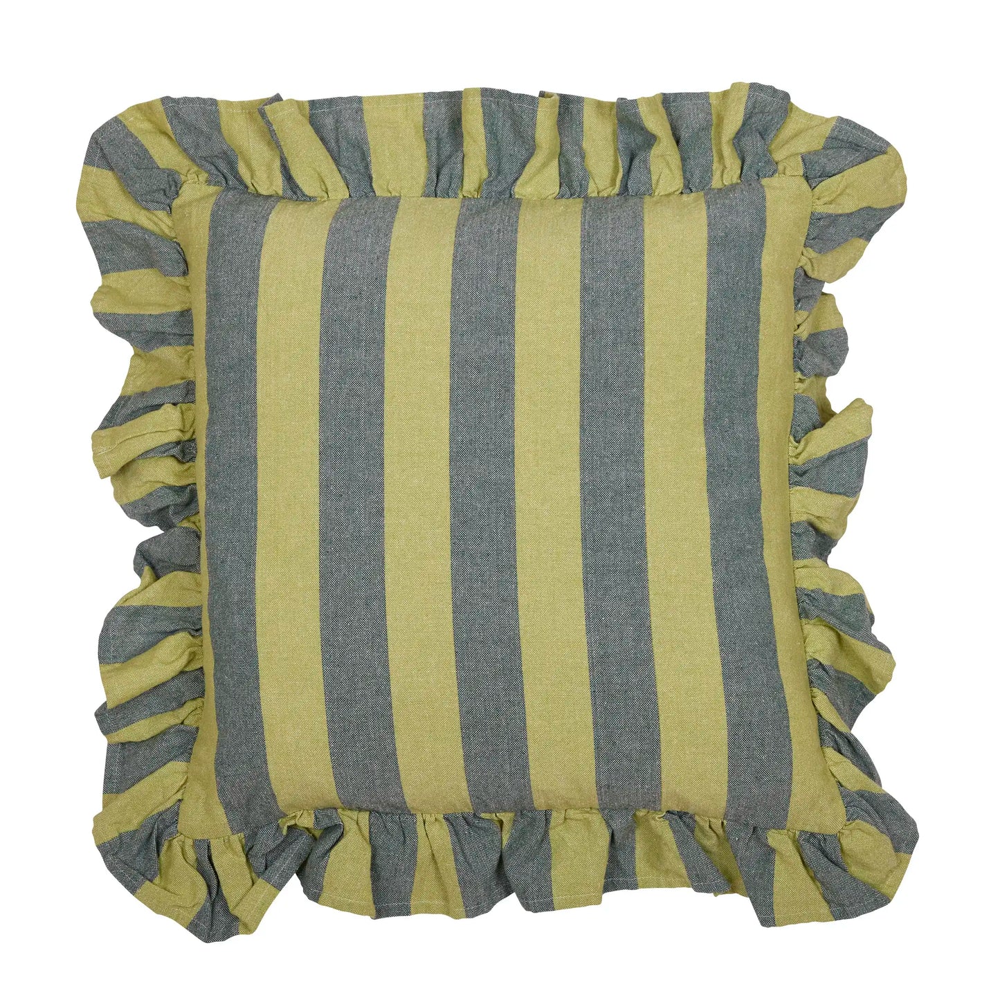 Tyynynpäällinen röyhelöllä leveäraidallinen vihreä  45 x 45 cm