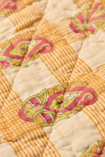Puuvillatäkki Indian Sari keltaruutu 130 x 180 cm