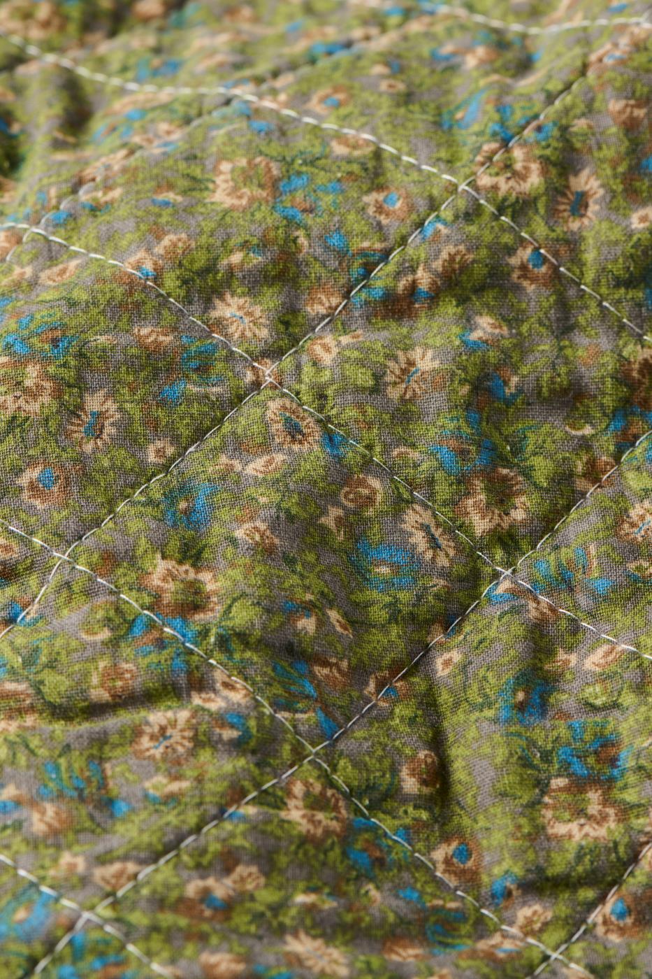 Puuvillatäkki Tummanvihreä kukkakuvio 130 x 180 cm