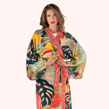 Kimono takki pitkä Exotic leaves