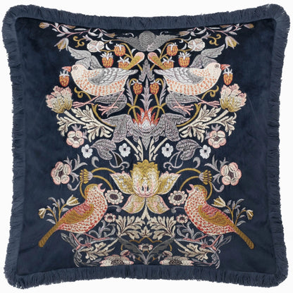 Tyynynpäällinen Strawberry Thief brodeerattu Sininen - Indigo 50 x 50 cm