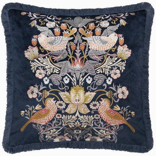 Tyynynpäällinen Strawberry Thief brodeerattu Sininen - Indigo 50 x 50 cm