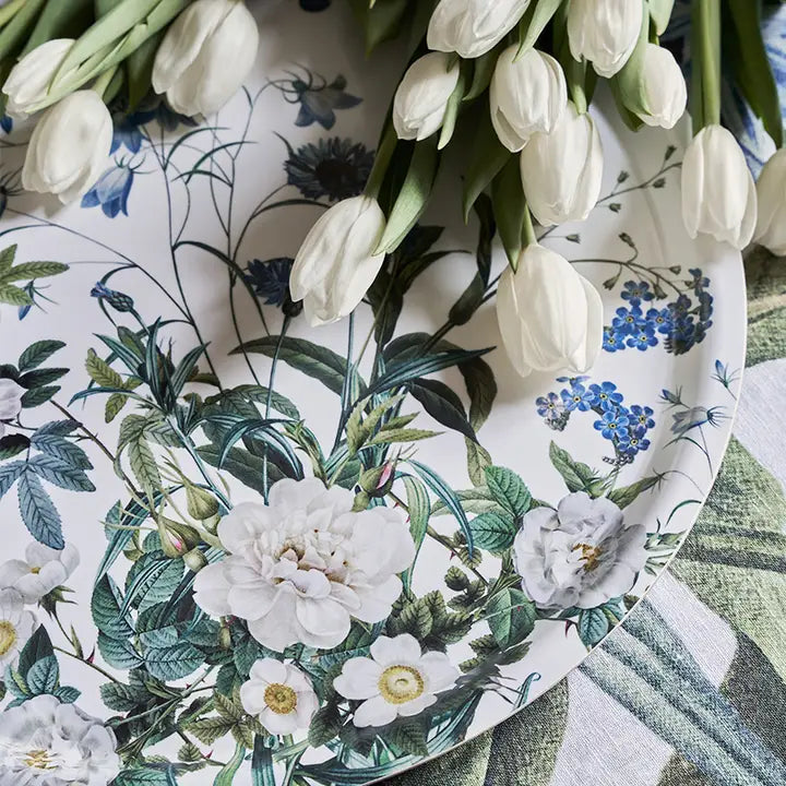 Pyöreä tarjotin Sininen puutarha - Blue flower garden 38 cm