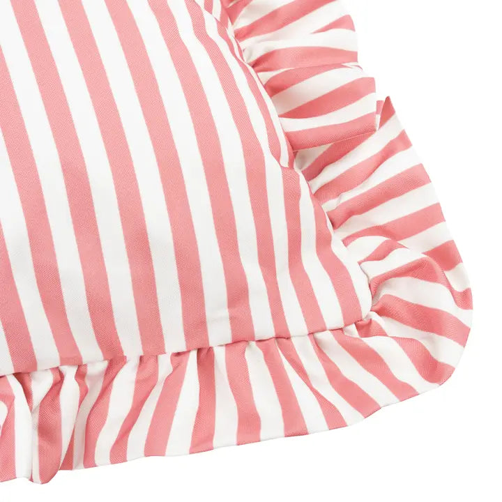 Tyynynpäällinen joka sopii ulkokäyttöön Röyhelo raita pinkki 50 x 50 cm