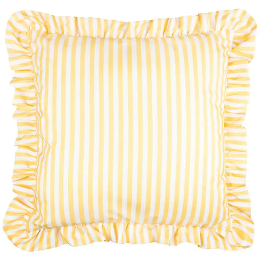 Tyynynpäällinen joka sopii ulkokäyttöön Röyhelo raita keltainen 50 x 50 cm