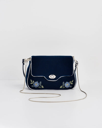 Olkalaukku Brodeeratut ruusut tummansininen-hopea