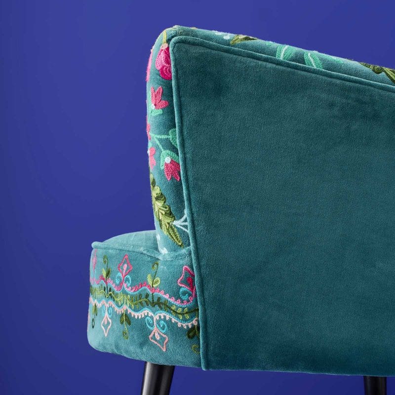Nojatuoli Frida värikäs kukkakuviointi Turkoosi