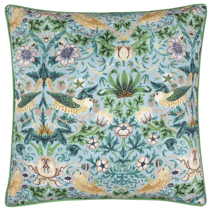 Tyynynpäällinen joka sopii ulkokäyttöön William Morris Strawberry Thief Sininen / vihreä 50 x 50 cm