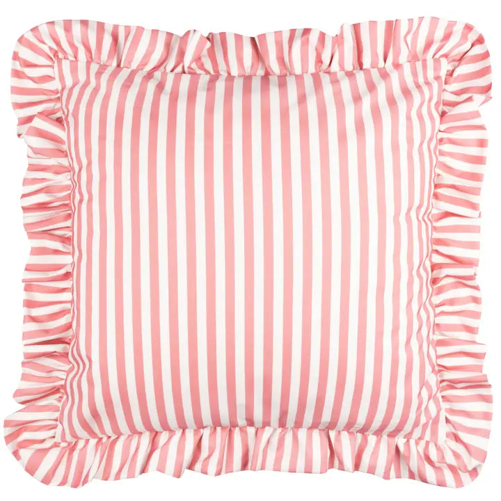 Tyynynpäällinen joka sopii ulkokäyttöön Röyhelo raita pinkki 50 x 50 cm