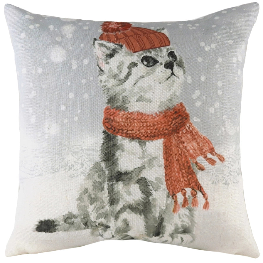 Kissa punainen pipo päässä tyynynpäällinen 43 x 43 cm
