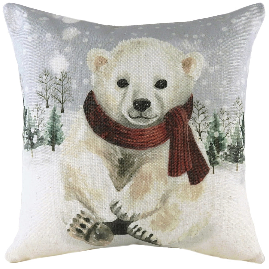 Jääkarhu punainen kaulaliina kaulassa tyynynpäällinen 43 x 43 cm