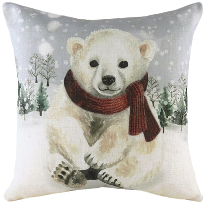 Jääkarhu punainen kaulaliina kaulassa tyynynpäällinen 43 x 43 cm