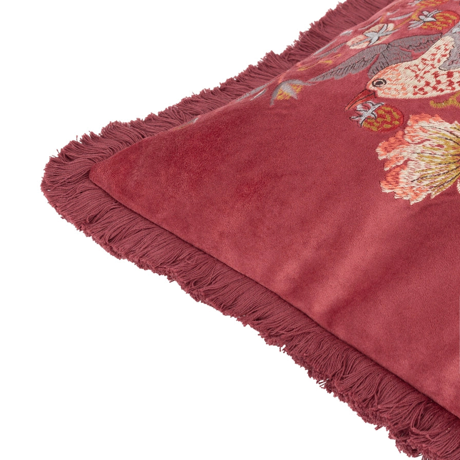 Tyynynpäällinen Strawberry Thief brodeerattu Punainen - Berry  50 x 50 cm