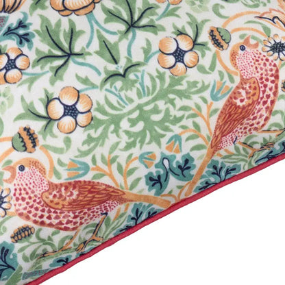 Tyynynpäällinen joka sopii ulkokäyttöön William Morris Strawberry Thief Coral/Leaf Green 50 x 50 cm