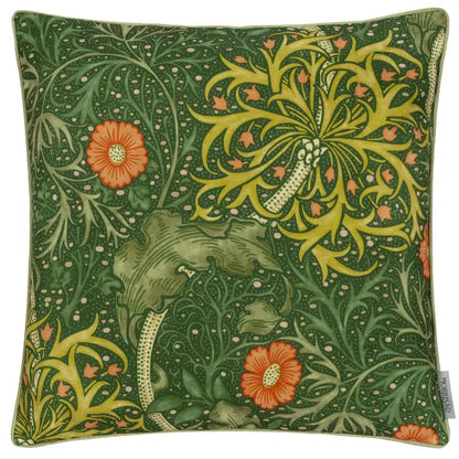 Tyynynpäällinen joka sopii ulkokäyttöön William Morris Seaweed Forrest Green 50 x 50 cm