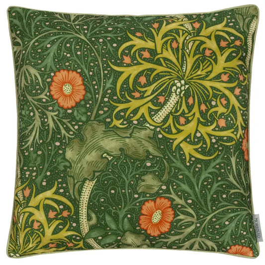 Tyynynpäällinen joka sopii ulkokäyttöön William Morris Seaweed Forrest Green 50 x 50 cm