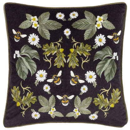 Tyynynpäällinen kimalaiset ja kukat musta 43 x 43 cm