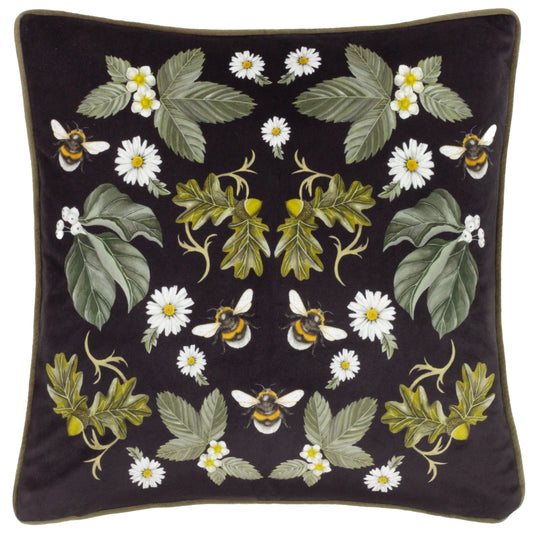 Tyynynpäällinen kimalaiset ja kukat musta 43 x 43 cm