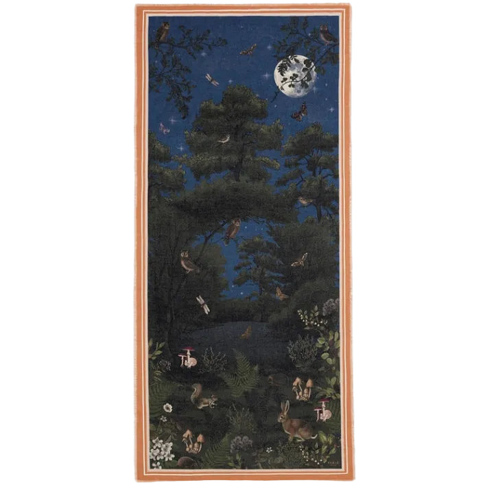 Huivi Woodland Meadow tummanvihreä ja oranssit reunat 90 x 190 cm