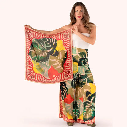 Silkkihuivi Exotic Leaves 70 x 70 cm