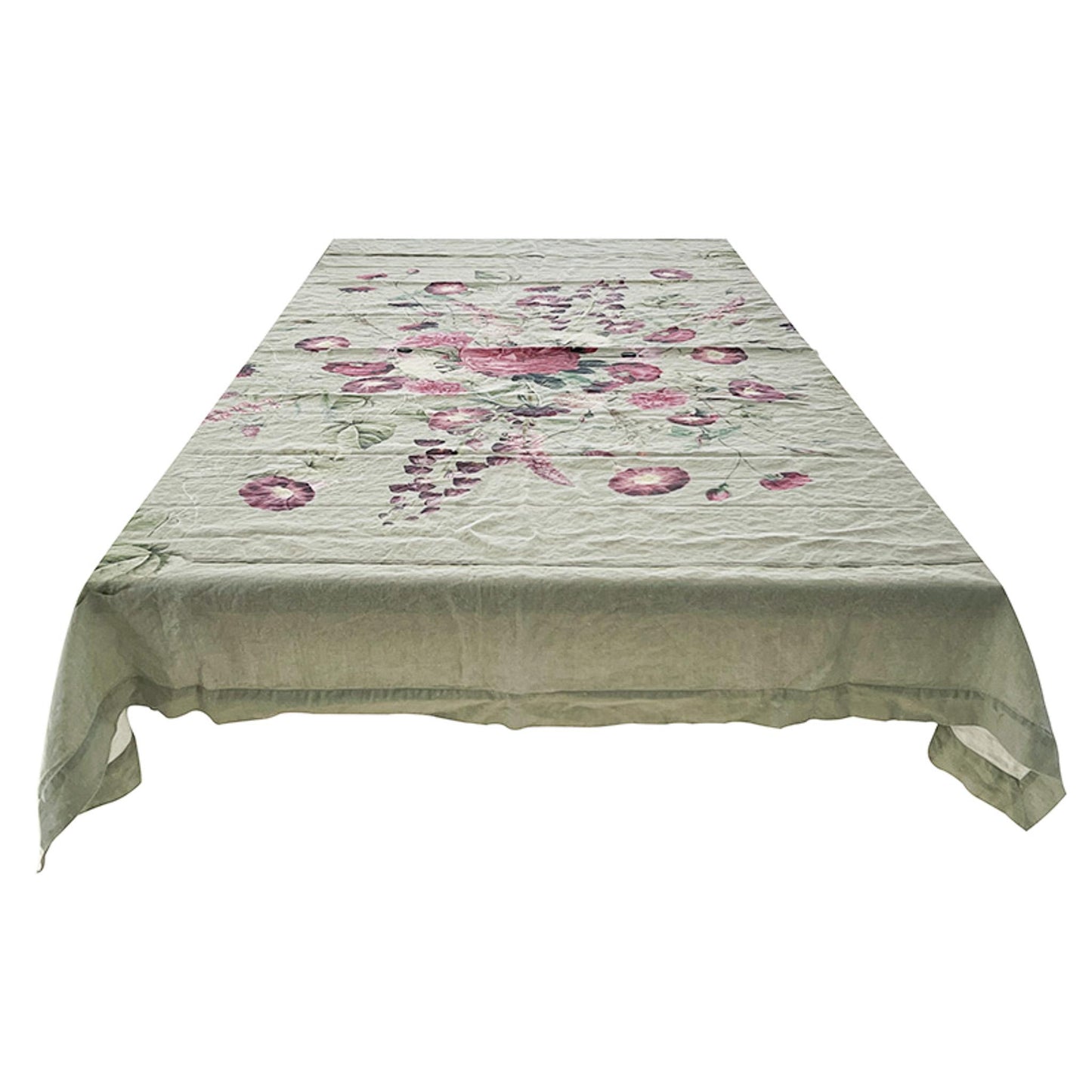 Pöytäliina (extrapitkä) Blossom Garden salvianvihreä 145 x 350 cm pellava