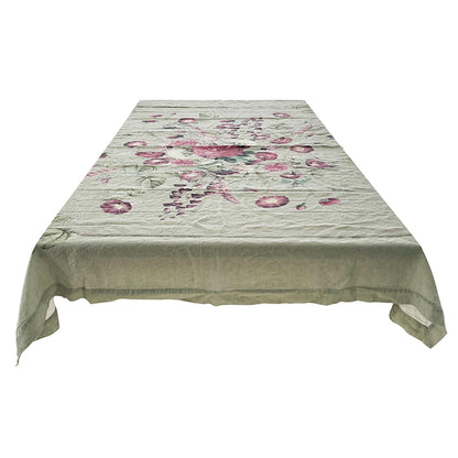 Pöytäliina (extrapitkä) Blossom Garden salvianvihreä 145 x 350 cm pellava