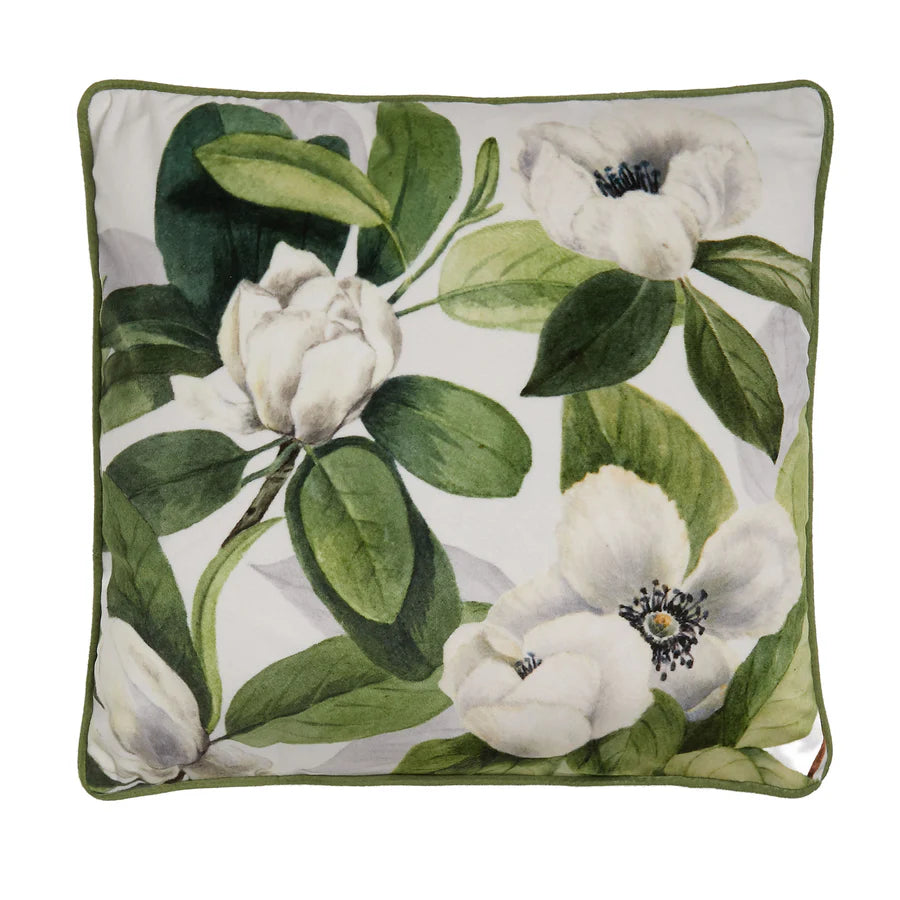 Tyynynpäällinen Valkoiset kukat sinisellä/valkoisella pohjalla 43 x 43 cm (kaksipuolinen)