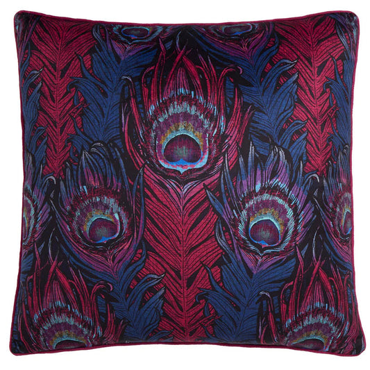 Tyynynpäällinen Riikinkukonsulka sini-punainen 55 x 55 cm (kaksipuolinen)