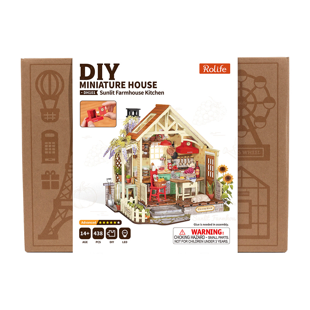 Sunlit Farmhouse Kitchen - koottava DIY miniatyyri