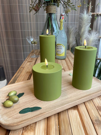 Led-kynttilä ulkokäyttöön Oliivinvihreä (Olive Green) halk. 7,5 cm
