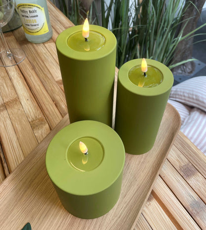 Led-kynttilä ulkokäyttöön Oliivinvihreä (Olive Green) halk. 7,5 cm