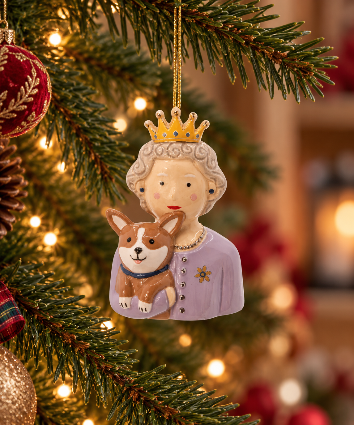 Joulukuusenkoriste Kuningatar ja Corgi