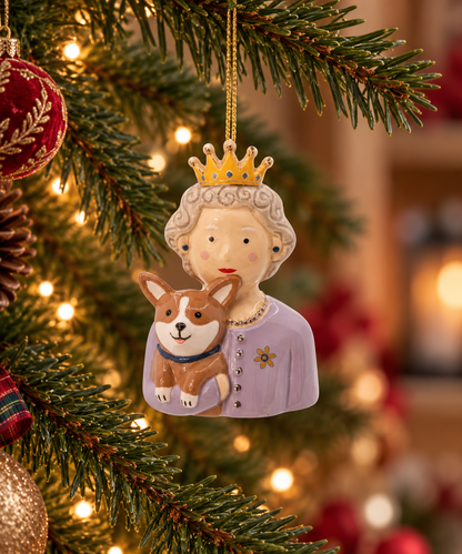 Joulukuusenkoriste Kuningatar ja Corgi