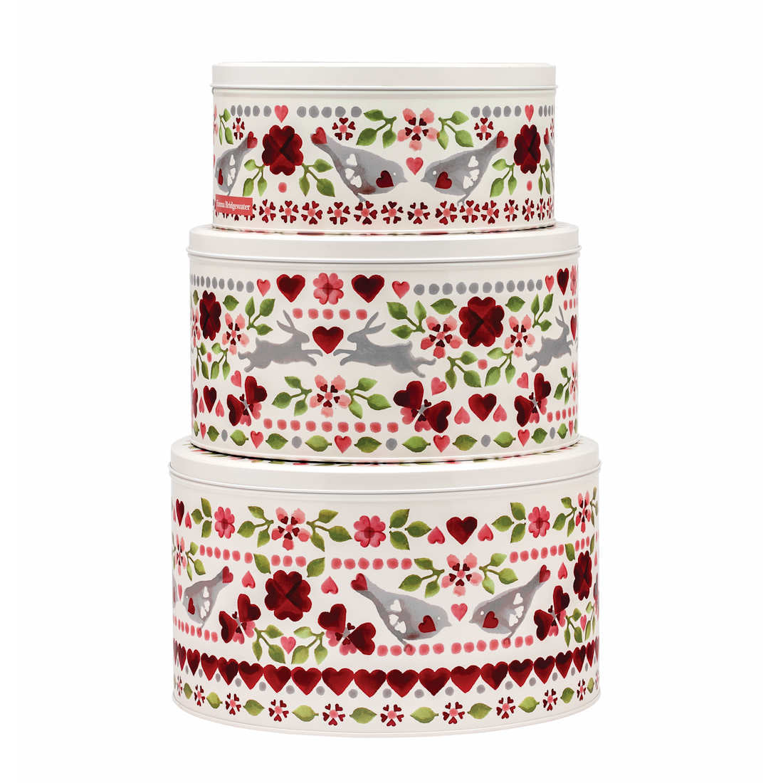 Isot pyöreät peltipurkit Love Birds 3 kpl setti - Cake tins