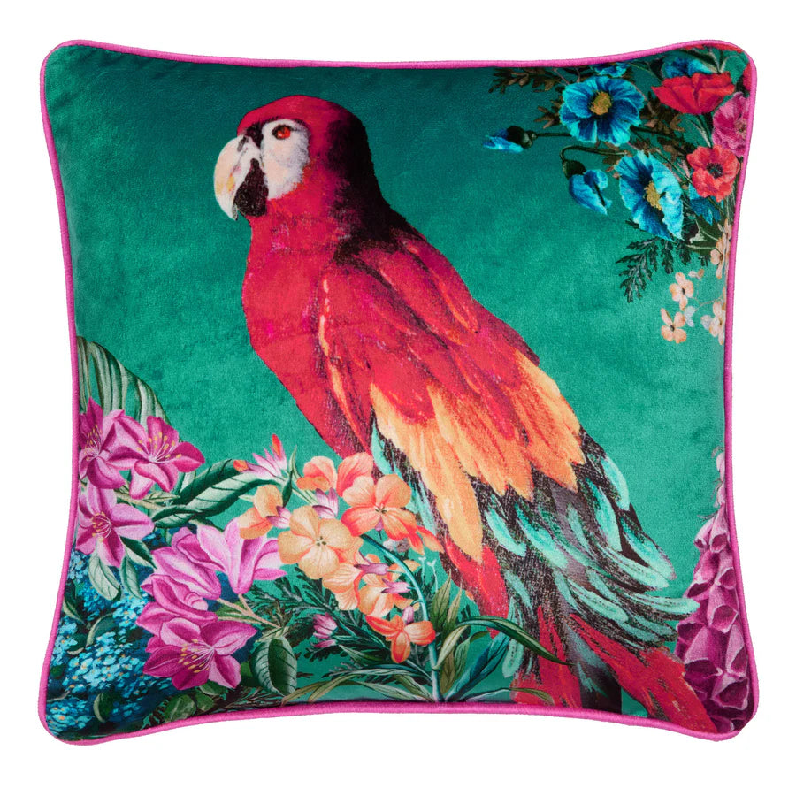 Tyynynpäällinen Papukaija turkoosi pohja/raita 43 x 43 cm (kaksipuolinen)