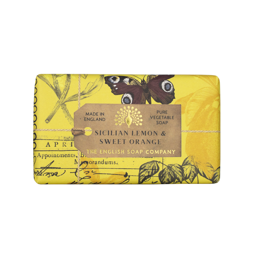 Palasaippua, käsivoide ja saippuapussi lahjalaatikko Sitruuna ja appelsiini - Sicilian Lemon and Sweet Orange