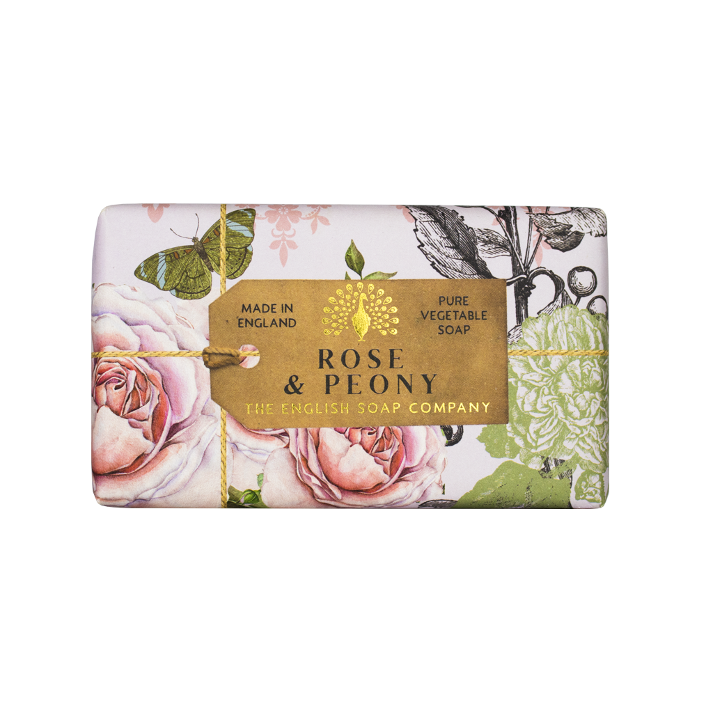 Palasaippua, käsivoide ja saippuapussi lahjalaatikko Ruusu ja pioni - Rose and Peony