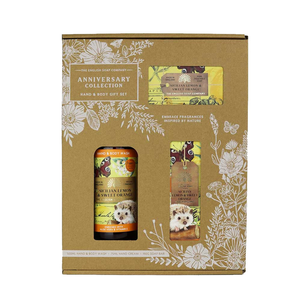 Nestesaippua, käsivoide ja palasaippua lahjalaatikko Sitruuna ja appelsiini - Sicilian Lemon and Sweet Orange