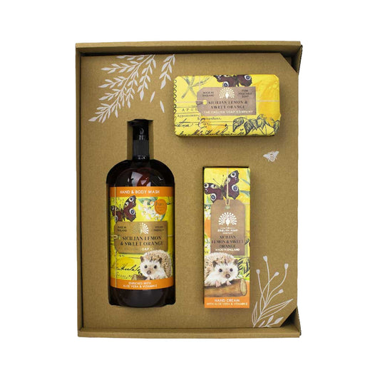 Nestesaippua, käsivoide ja palasaippua lahjalaatikko Sitruuna ja appelsiini - Sicilian Lemon and Sweet Orange