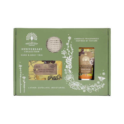 Palasaippua, käsivoide ja saippuapussi lahjalaatikko Sitruuna ja appelsiini - Sicilian Lemon and Sweet Orange