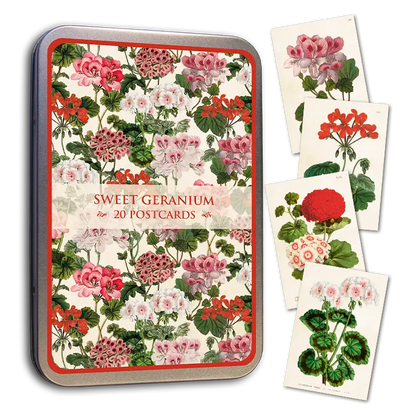 Postikortit peltirasiassa 20 kpl - Sweet Geranium