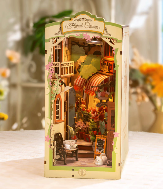 DIY Minimaailma kirjahyllyyn – Floral Corner Book Nook sis. pölysuojan