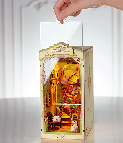 DIY Minimaailma kirjahyllyyn – Floral Corner Book Nook sis. pölysuojan