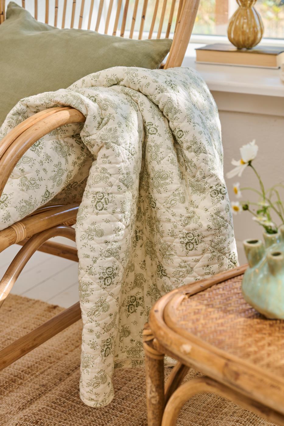 Puuvillatäkki vihreät kukat