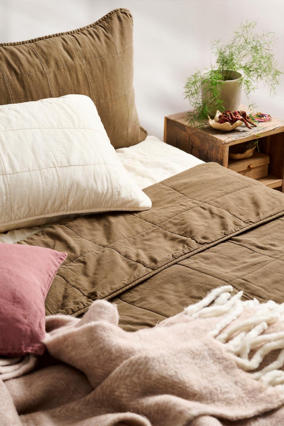 Torkkupeitto - Vintage quilt kivipesty 130 x 180 cm Okra - Ochre Green