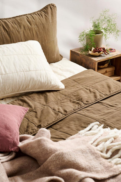 Torkkupeitto - Vintage quilt kivipesty 130 x 180 cm Okra - Ochre Green