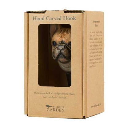 Käsin veistetty seinäkoukku Ranskanbulldoggi