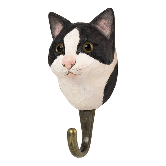 Käsin veistetty seinäkoukku Kissa mustavalkoinen