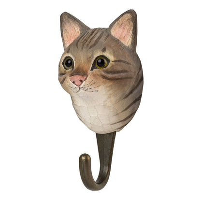 Käsin veistetty seinäkoukku Kissa harmaaraidallinen - Tabby Cat