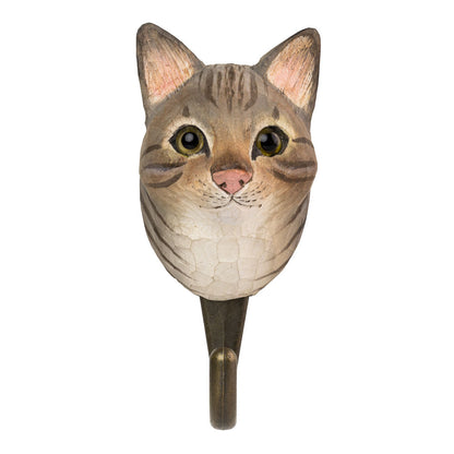 Käsin veistetty seinäkoukku Kissa harmaaraidallinen - Tabby Cat